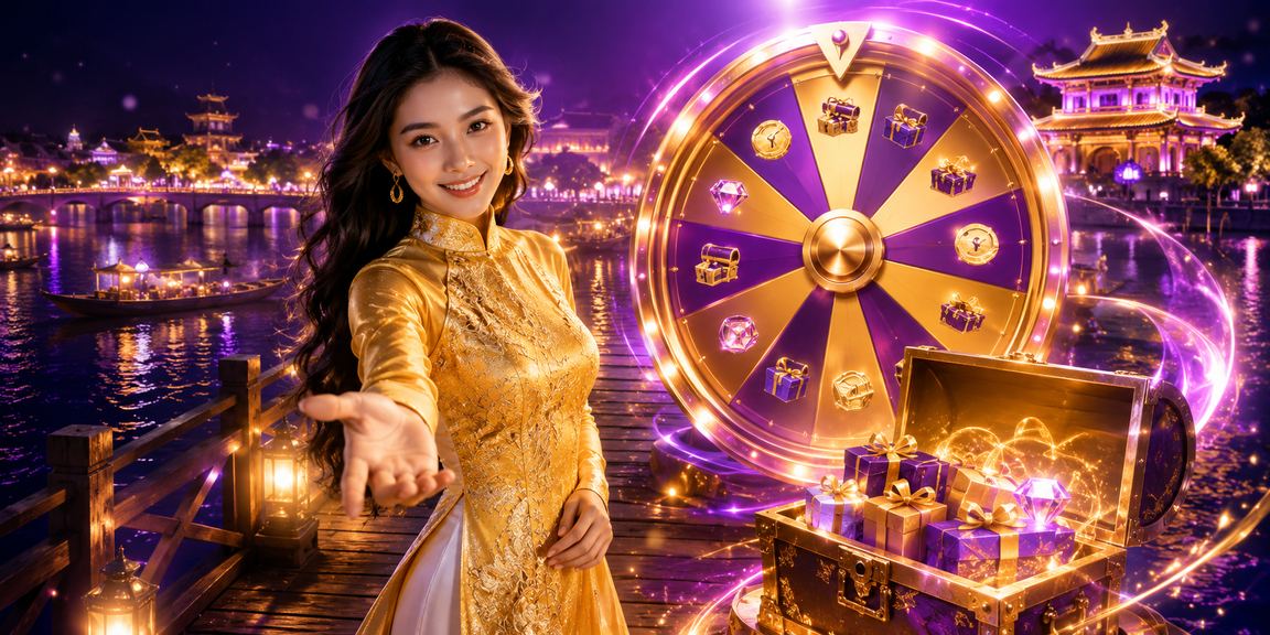 Người phụ nữ Huế mặc áo dài ngồi cạnh bàn roulette sang trọng trong không gian casino cao cấp