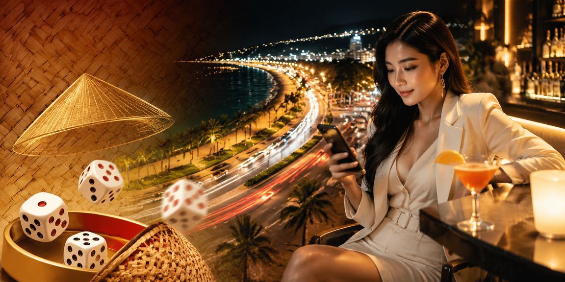 Người chơi Phan Thiết đặt cược tài xỉu xúc xắc với nón lá truyền thống Việt Nam