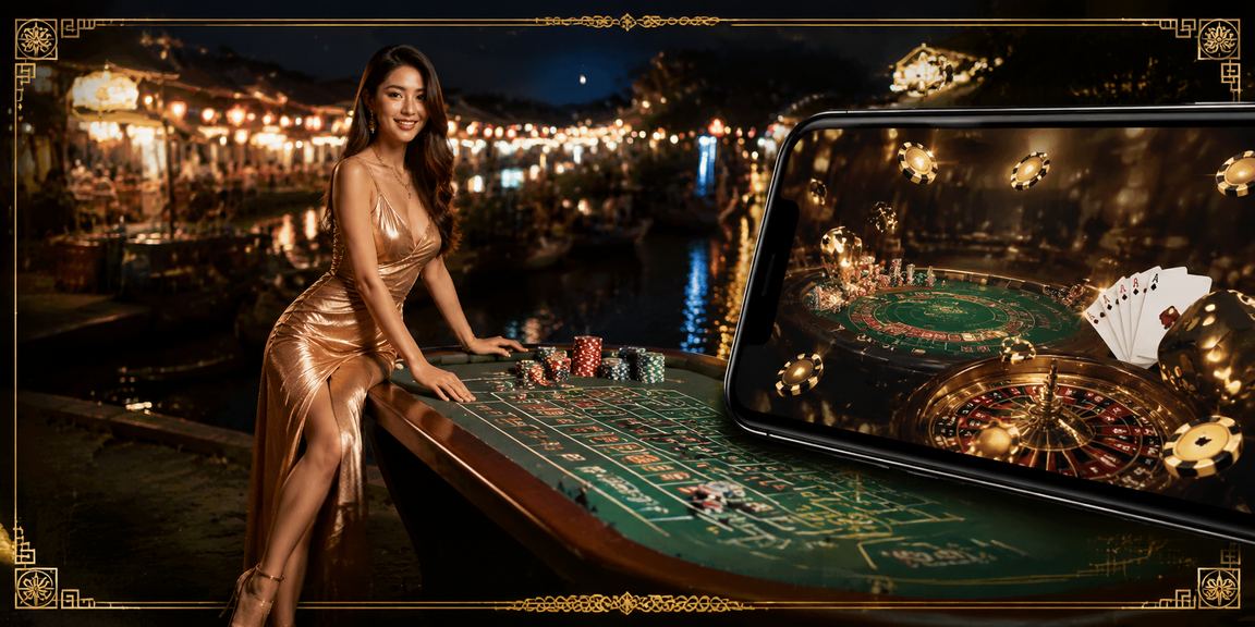 Người dùng tại Phú Quốc chơi casino trên điện thoại di động bên bờ biển